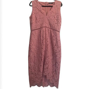 Cure pink Lace Sheath cocktail midi Dress size M